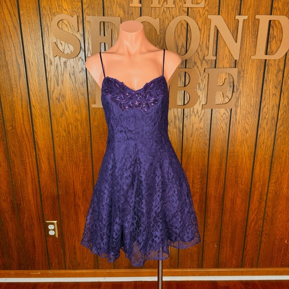 Unbranded Dresses & Skirts - Vintage Y2K Lace Mini Dress Women 7/8 Purple Sequin Corset Punk Grunge Indie USA